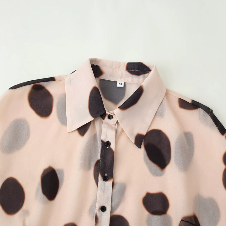 Women Semi-transparent Chiffon Blouse with Knot Scarf and Large Dot Print Mune Fashion