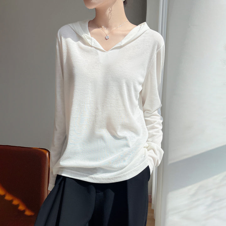 Women Light Hoodie with V-neck and Fine Jersey Mune Fashion