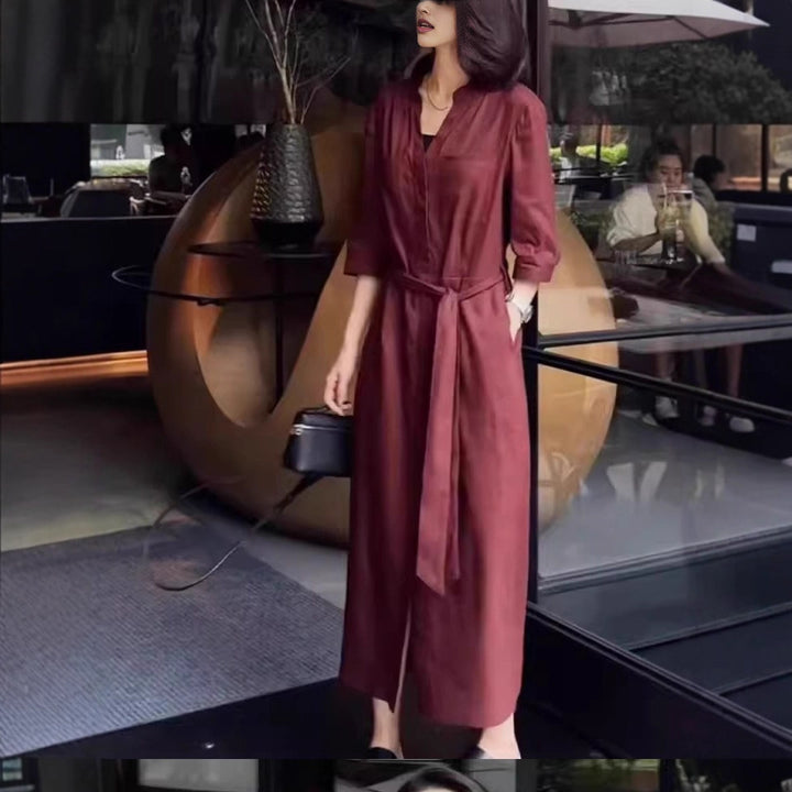 Women's Linen Jumpsuit with Tailored Tie Belt and 3/4 Sleeves Mune Fashion