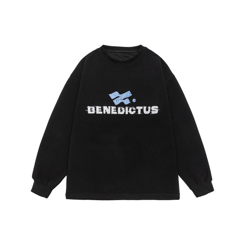 Unisex Oversized Sweatshirt with Logo Print and Fine Waffle Texture Mune Fashion