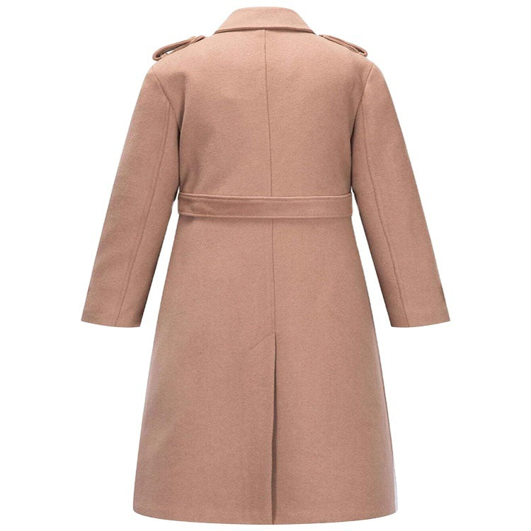 Women's fitted A-line trench coat made of wool-cashmere blend with waist belt and flap Mune Fashion