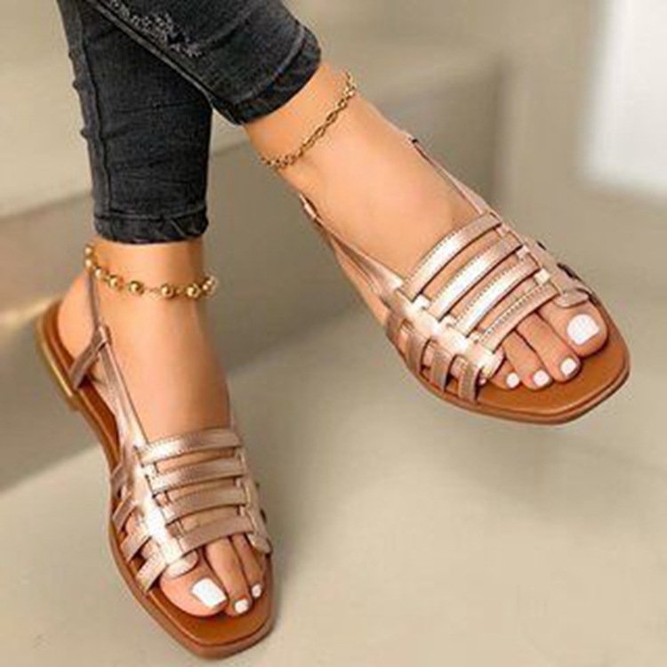 Women's Braided Strap Slingback Sandals with Square Toe and Flat Sole Mune Fashion