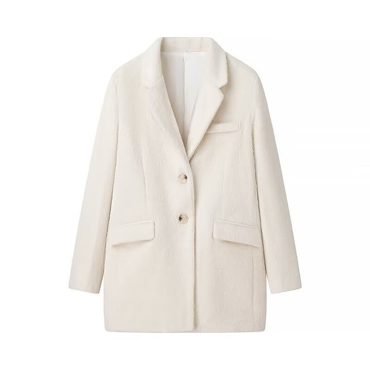 Women Padded Oversized Blazer Coat with Lapel Collar and Patch Pockets Mune Fashion