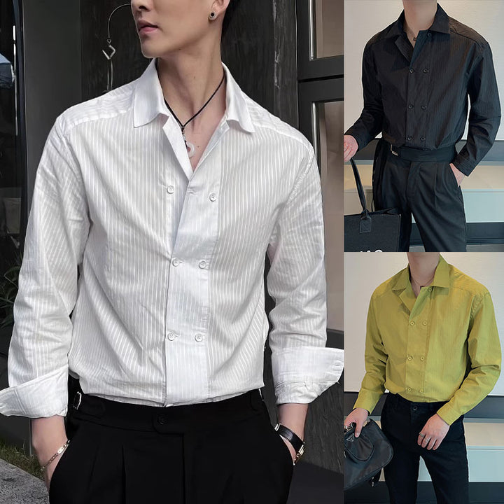 Men's Fashion Short Sleeve Shirt with Textured Collar Mune Fashion