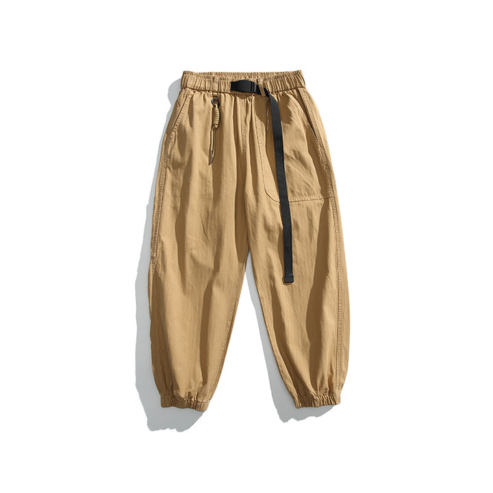 Men's Tapered Canvas Cargo Jogger with Elastic Drawstring Waistband and Integrated Belt Mune Fashion