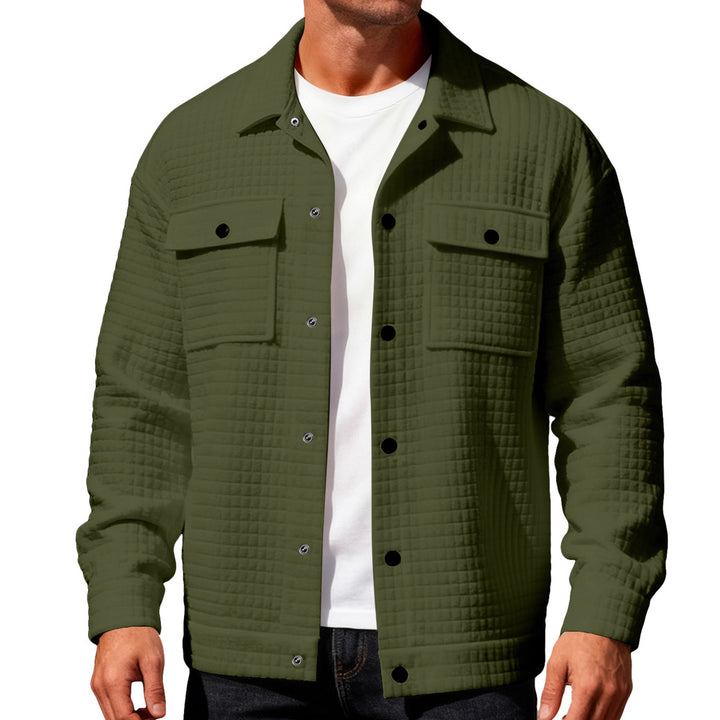 Men's quilted shirt jacket in overshirt style with snap button placket and applied chest flaps Mune Fashion