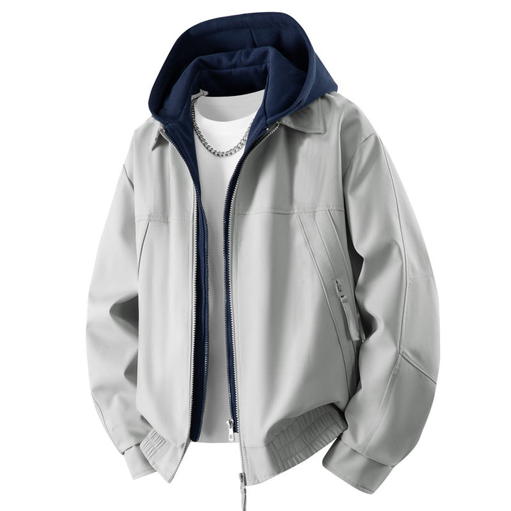 Men's Casual Layered Bomber Jacket with Integrated Hooded Inner Jacket, Two-Way Zipper & Elastic Hem Mune Fashion