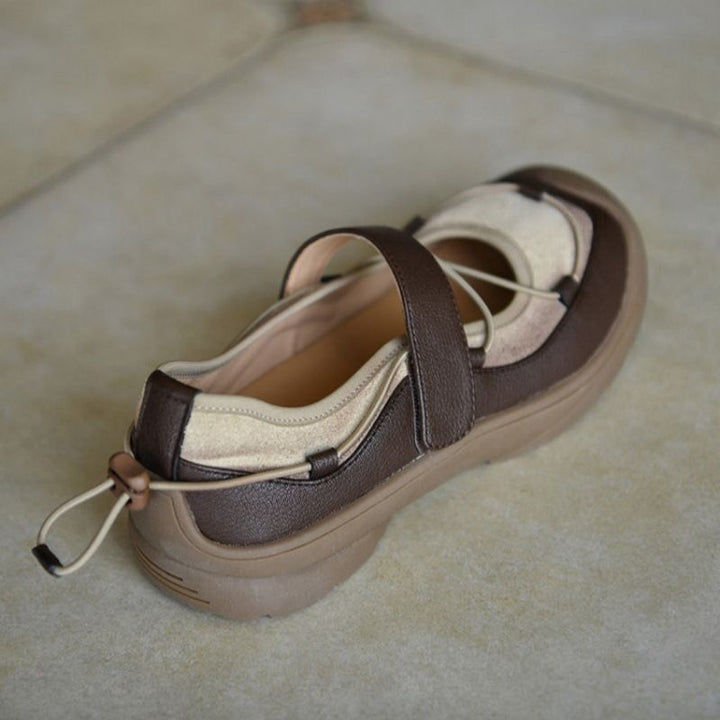 Damen Bequeme Mary-Jane-Sneaker mit Klettverschluss, elastischer Schnürung und profilierter Gummisohle Mune Fashion