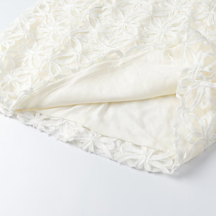 Women A-line Mini Dress with three-dimensional flower embroidery and puff sleeves Mune Fashion
