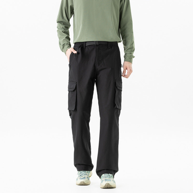 Men's utility cargo pants in technical trekking style with integrated belt and multiple pockets Drune