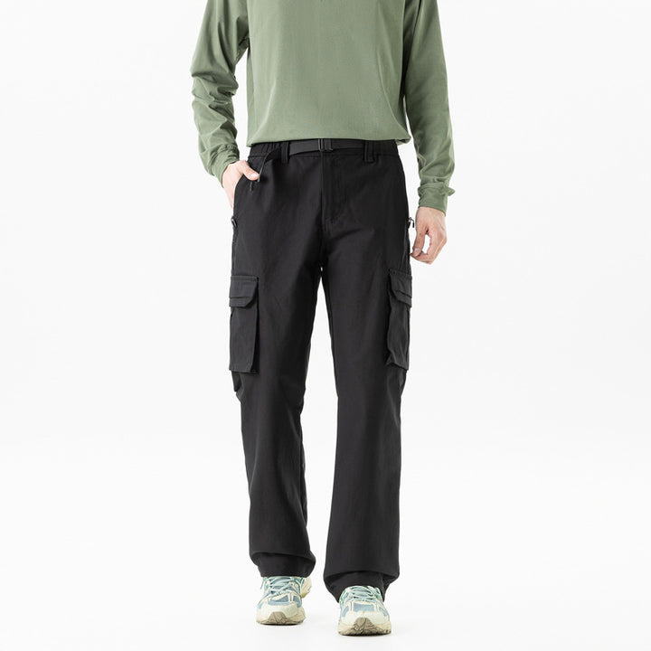 Men's utility cargo pants in technical trekking style with integrated belt and multiple pockets Drune