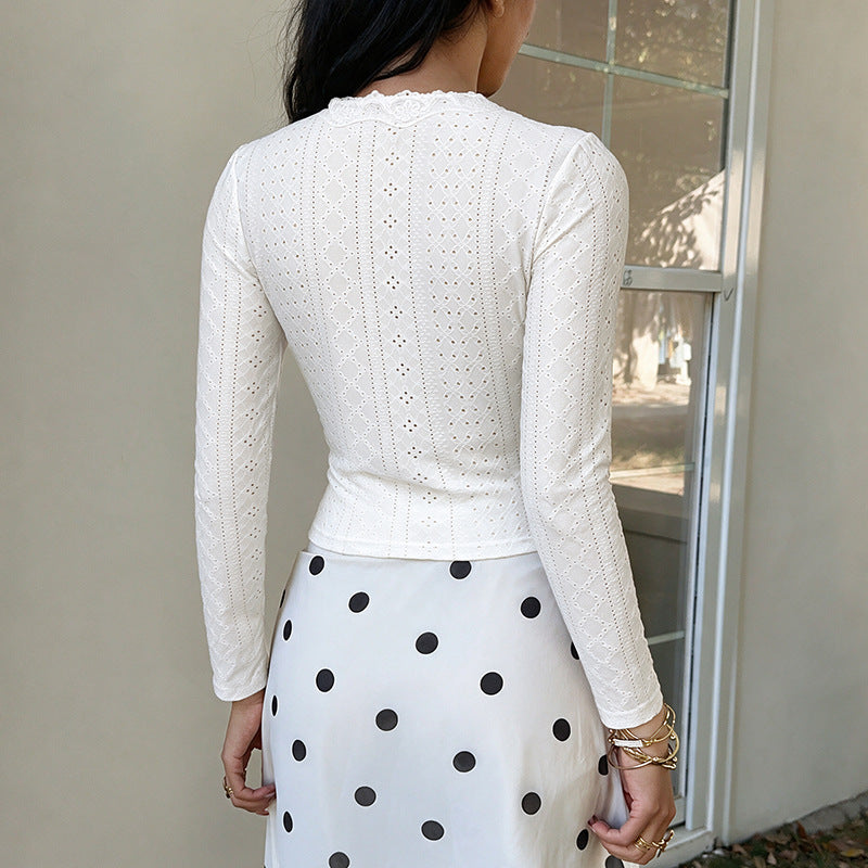 Women Elegant Top with Lace and Slit Mune Fashion