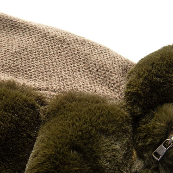 Women's knit pullover jacket with quilted faux fur front and high stand-up collar Mune Fashion