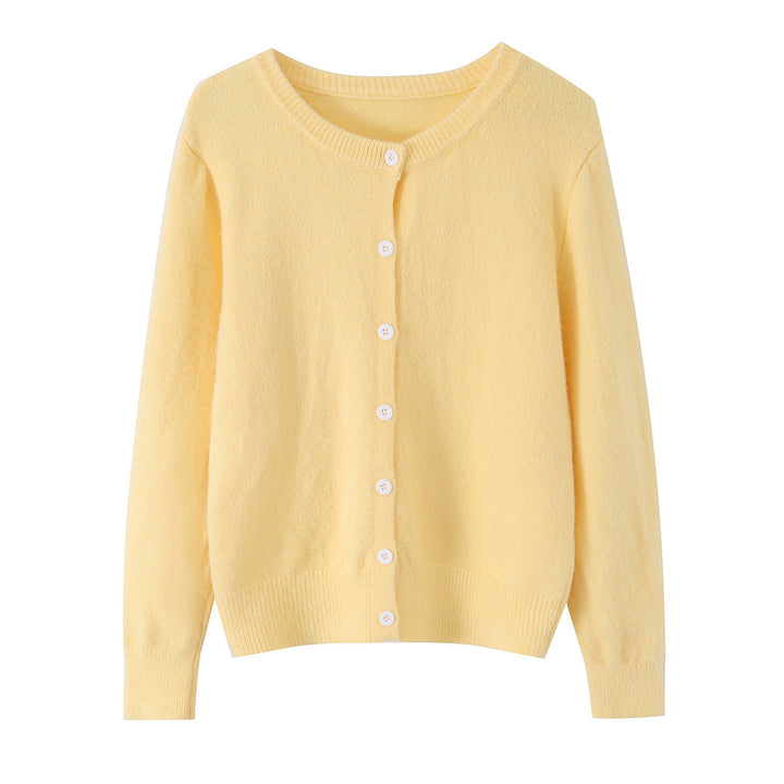 Women's fine knit cardigan with round neckline, full button placket and ribbed hem Mune Fashion