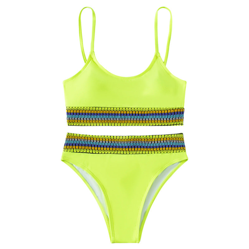 Women's High-Waisted Bikini with Sporty Design and Colorful Band Mune Fashion
