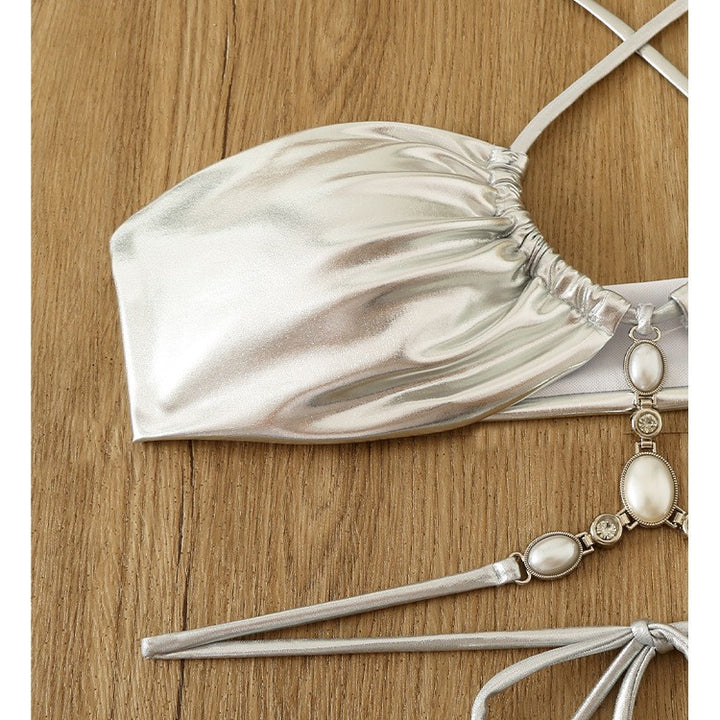 Women Shiny Bikini with Halter Neck Design Mune Fashion