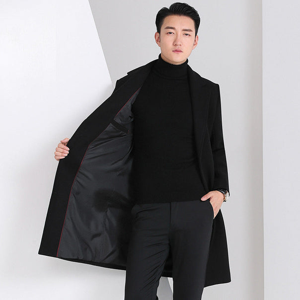 Men's Elegant Wool Coat with Classic Cut and Practical Pockets Mune