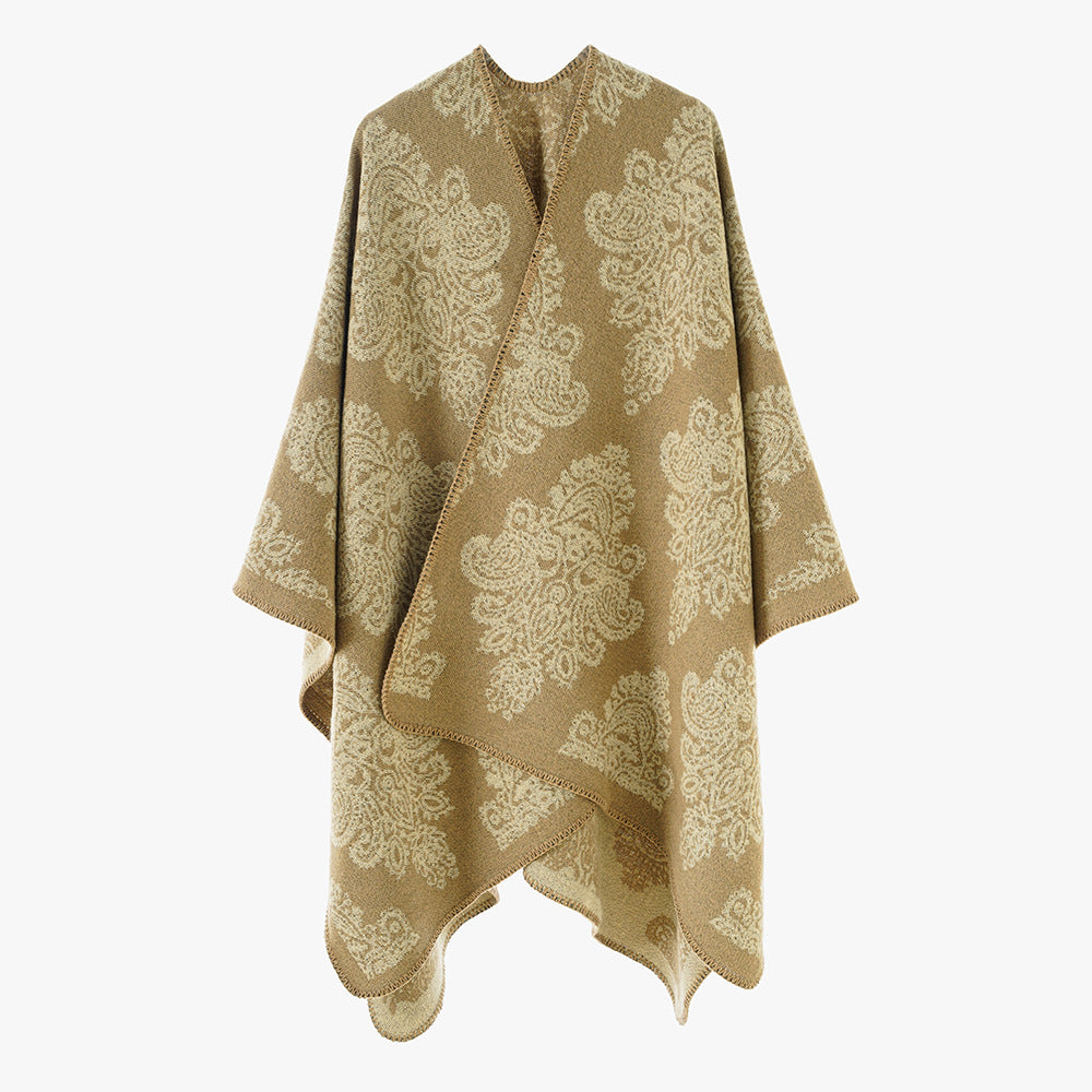 Women Oversized Wrap Cape with Double-Sided Jacquard and Asymmetric Zip Hem Mune Fashion