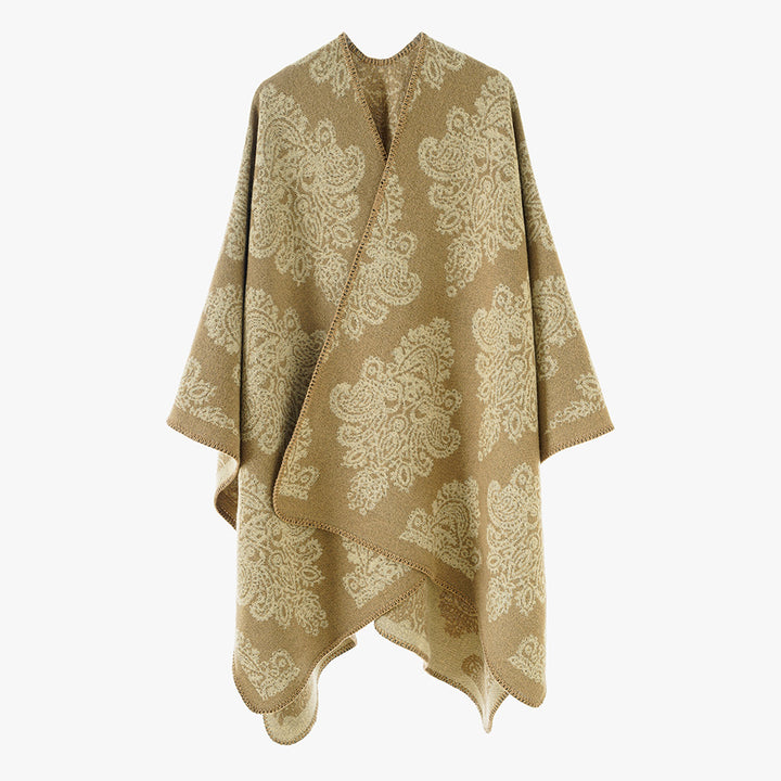 Women Oversized Wrap Cape with Double-Sided Jacquard and Asymmetric Zip Hem Mune Fashion