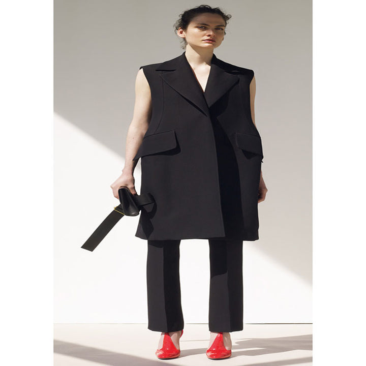 Women Sleeveless A-Line Long Vest in Oversized Tailoring with Shawl Collar Mune Fashion