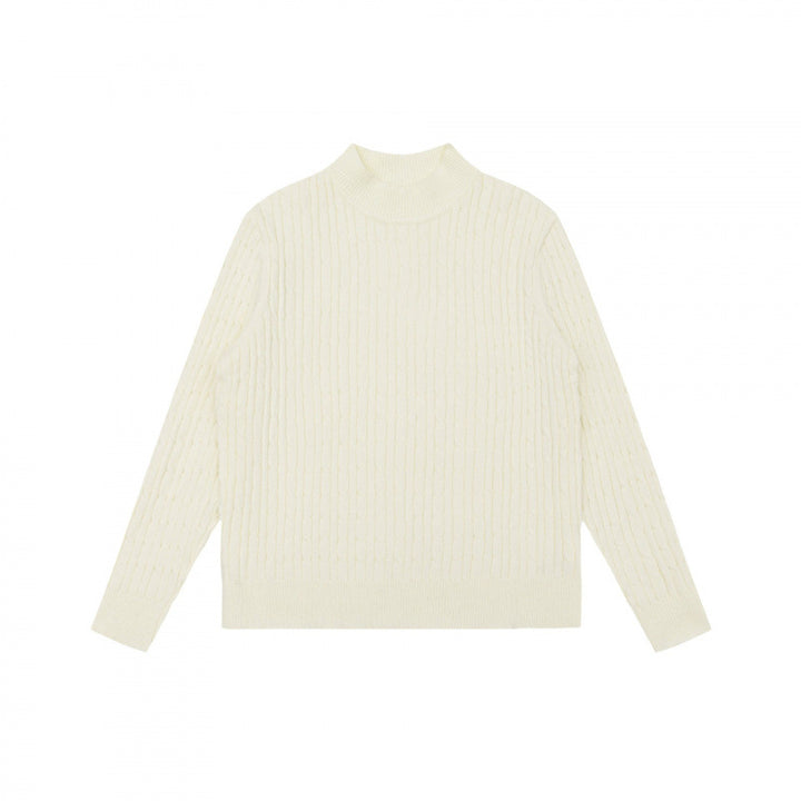 Unisex Oversize Cable Knit Sweater with Short Stand-Up Collar and Ribbed Hem Mune Fashion