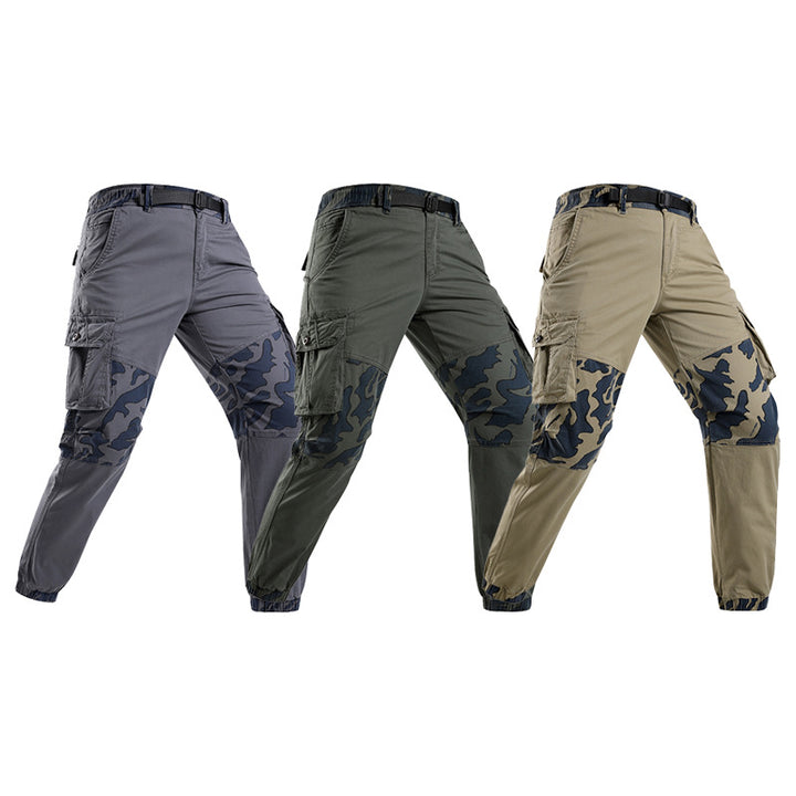 Men's Robust Tactical Cargo Pants with Camouflage Knee Panels, Elastic Hem and Utility Pockets Mune Fashion