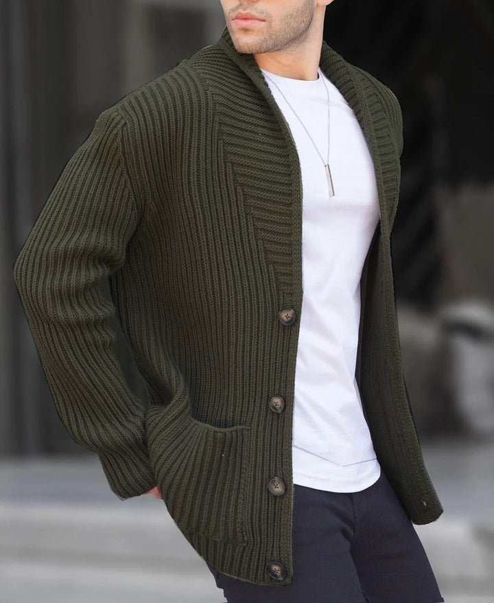Men's Cardigan with Deep Neckline and Buttons Mune