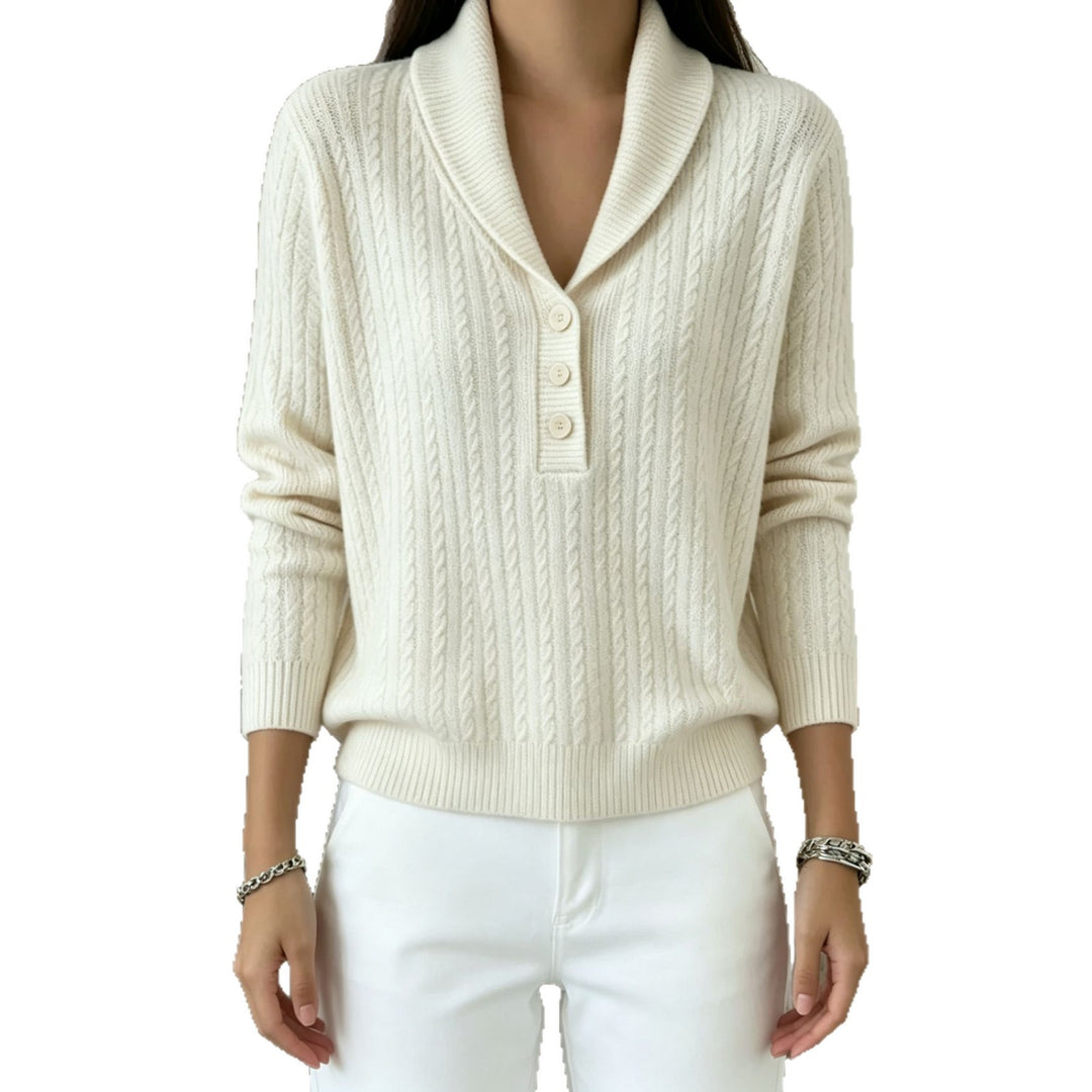 Women's knitted sweater with shawl collar, cable pattern, and button placket Mune Fashion