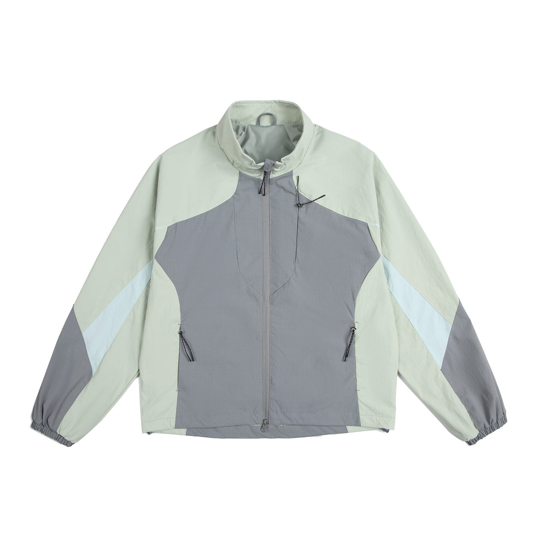 Unisex Lightweight Windbreaker with High Collar, Color Mix Panels and Adjustable Hem Mune Fashion