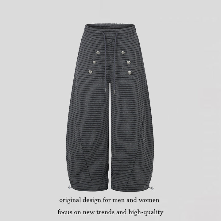Women's Wide Palazzo Culotte Sweatpants with Drawstring Waistband and Decorative Button Placket Mune Fashion