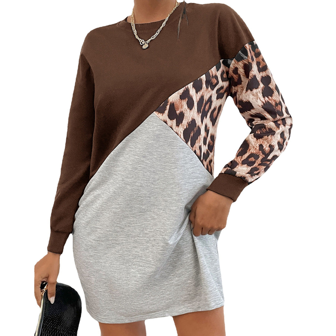 Ladies Oversized Sweat Dress with Color Block Design and Leopard Sleeves Mune Fashion