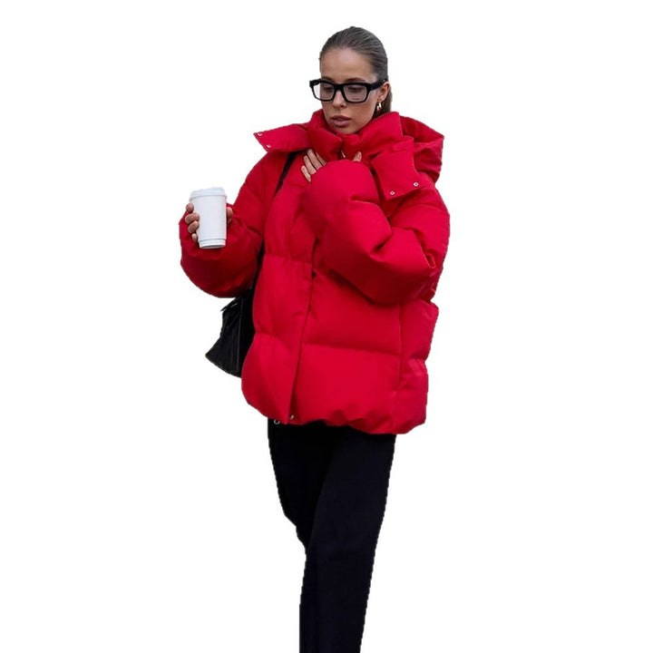 Women Short Cut Quilted Winter Jacket with High Collar Hood and Padded Thermal Lining Mune Fashion
