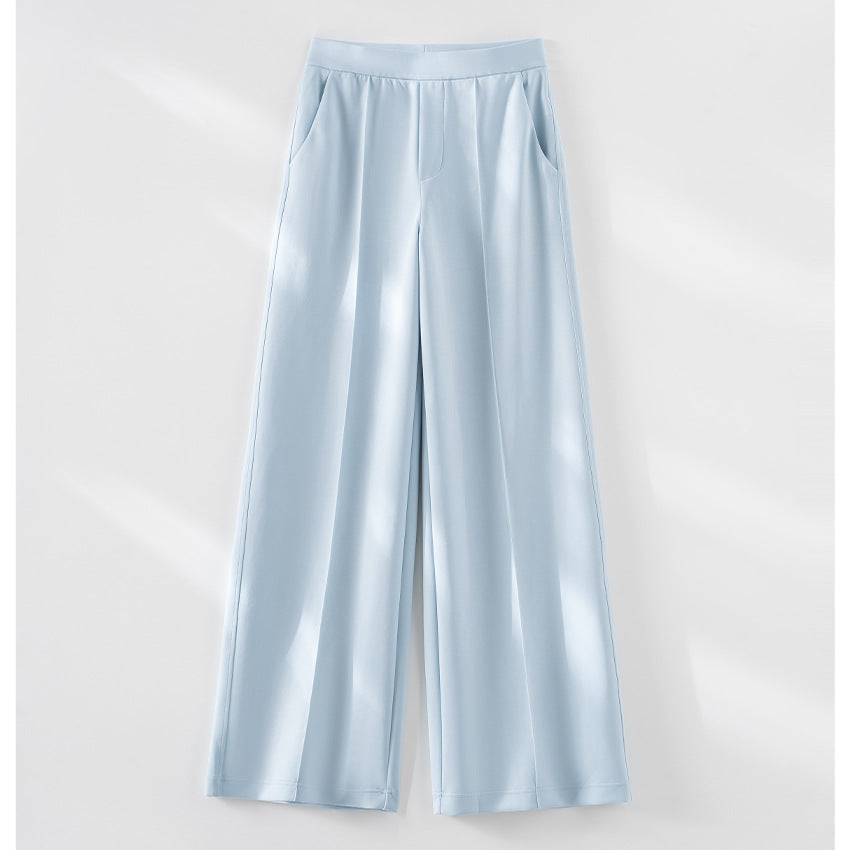 Women's Wide Palazzo Pants made of Ponte Jersey with Elastic Comfort Waistband and Pressed Pleat Mune Fashion