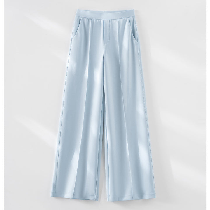 Women's Wide Palazzo Pants made of Ponte Jersey with Elastic Comfort Waistband and Pressed Pleat Mune Fashion