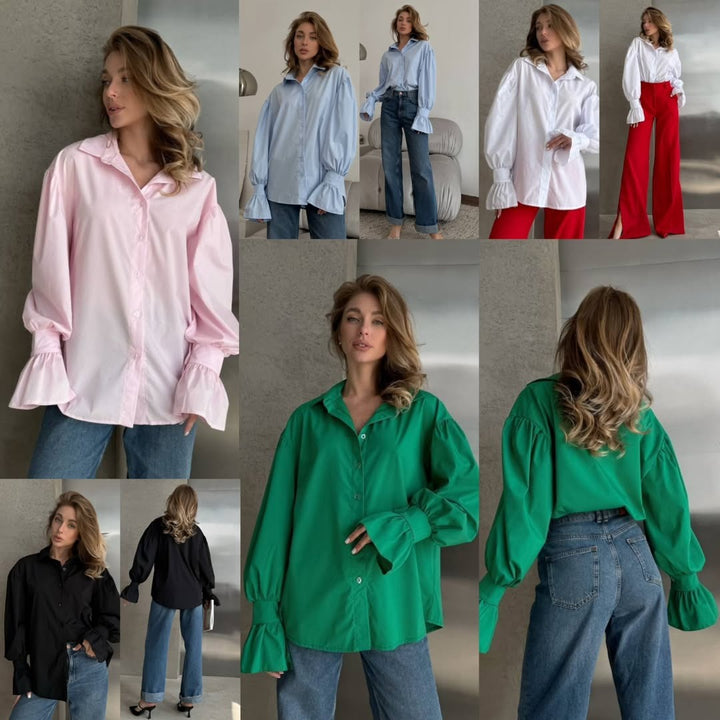 Women's oversized blouse with ruffle cuffs and balloon sleeves Mune Fashion