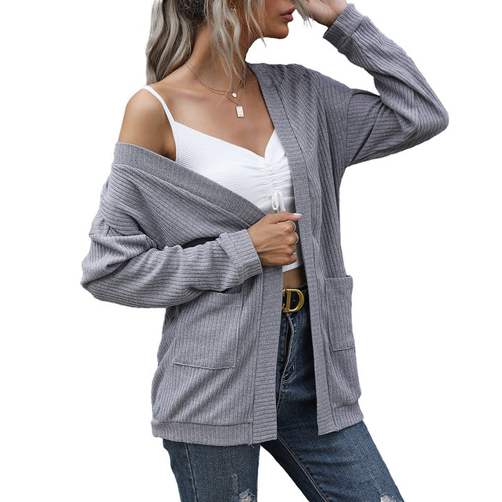 Women casual ribbed knit cardigan with pockets and open cut Mune Fashion