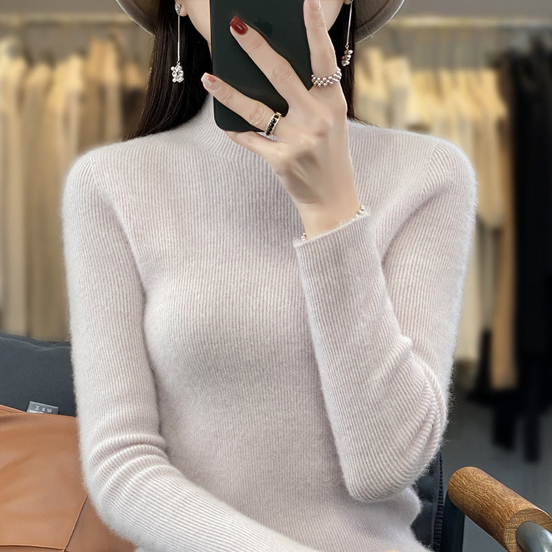 Women's Slim Fine Knit Mock Neck Sweater made of fine Angora Blend Mune Fashion