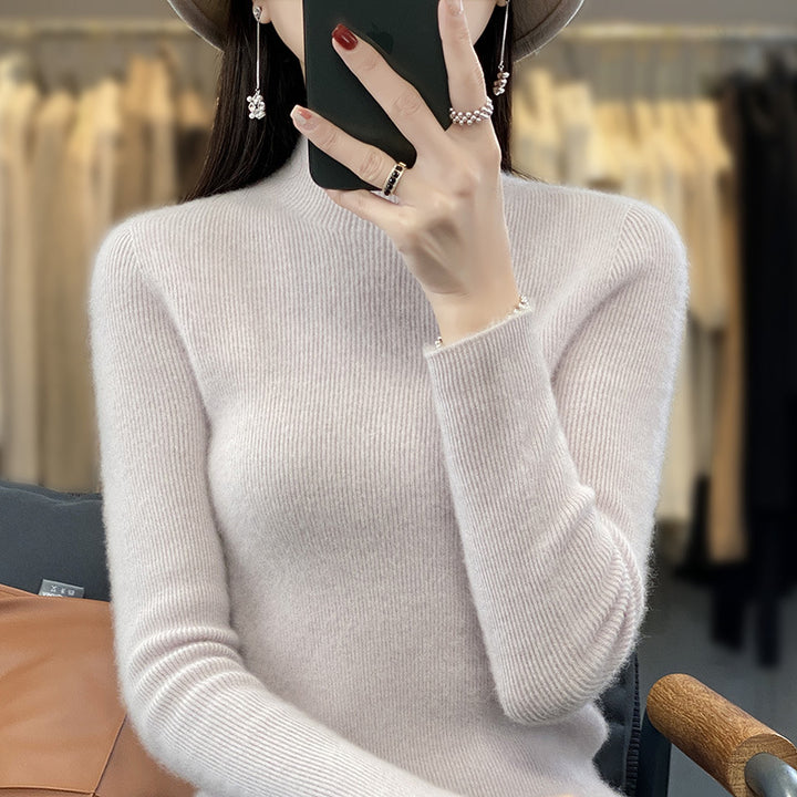 Women's Slim Fine Knit Mock Neck Sweater made of fine Angora Blend Mune Fashion