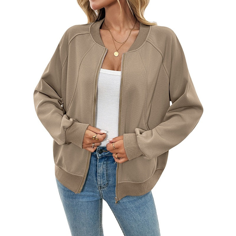 Women's Casual Bomber Jacket with Side Pockets Mune Fashion