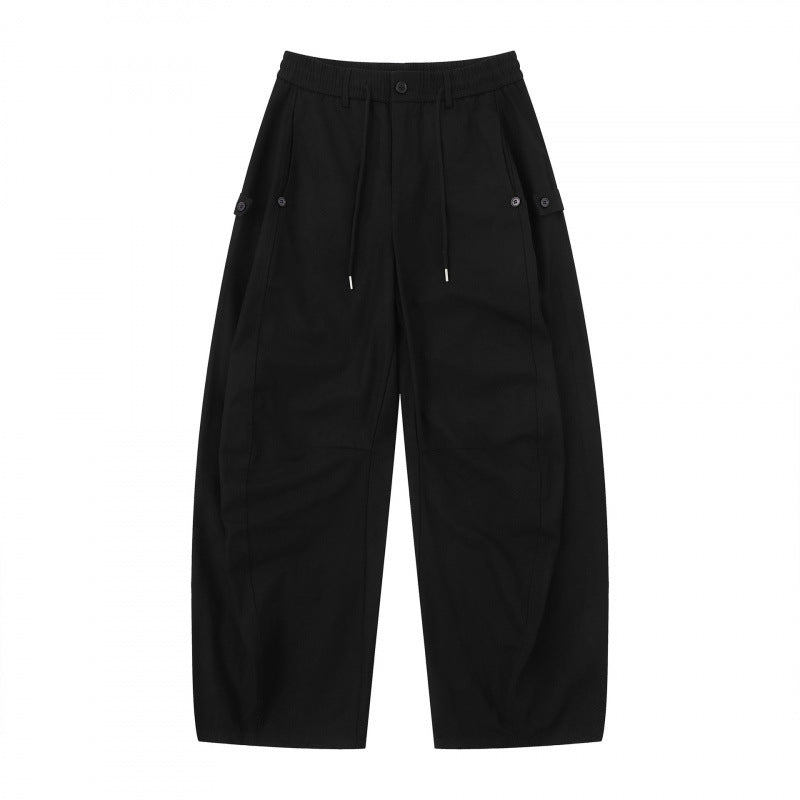 Women's Wide Culotte Cargo Pants with Elastic Waistband, Drawstring and Patch Pockets Mune Fashion