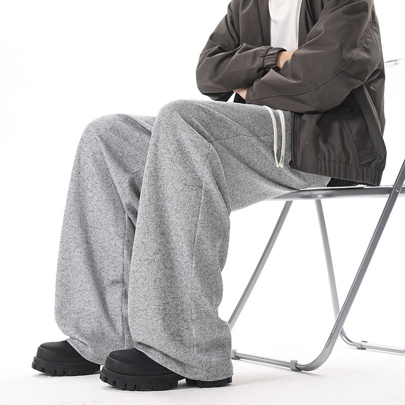 Women Extra Wide Knit Lounge Pants with Drawstring and Elastic Waist Mune Fashion