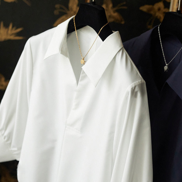 Women's Silk Look Blouse with Concealed Button Placket and Three-Quarter Sleeves Mune Fashion