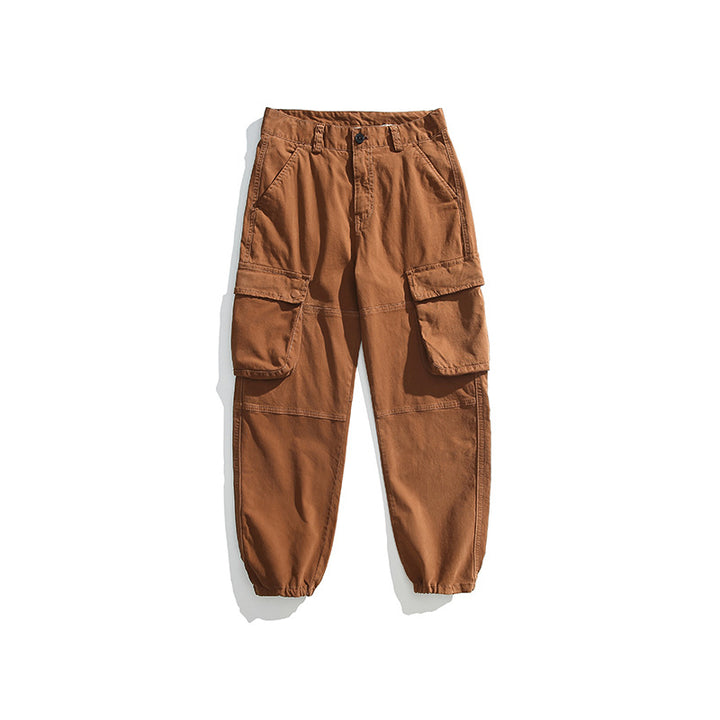 Men's Utility Cargo Jogger Pants with Elastic Ankle Cuffs and Multiple Flap Pockets Drune