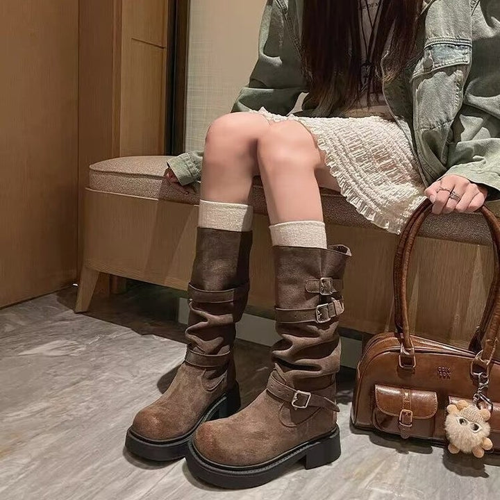 Women’s Fashion Over-the-Knee Boots with Buckle Design Mune Fashion