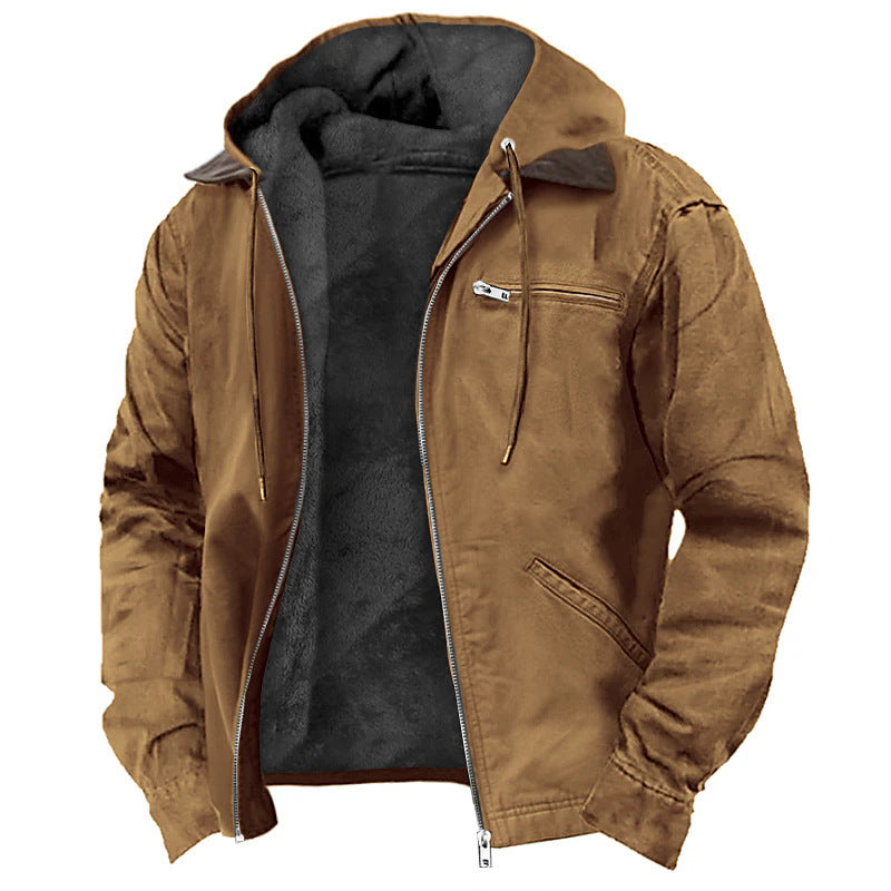 Men's Padded Hooded Leather Jacket with Teddy Lining and Chest Zipper Pocket Mune Fashion