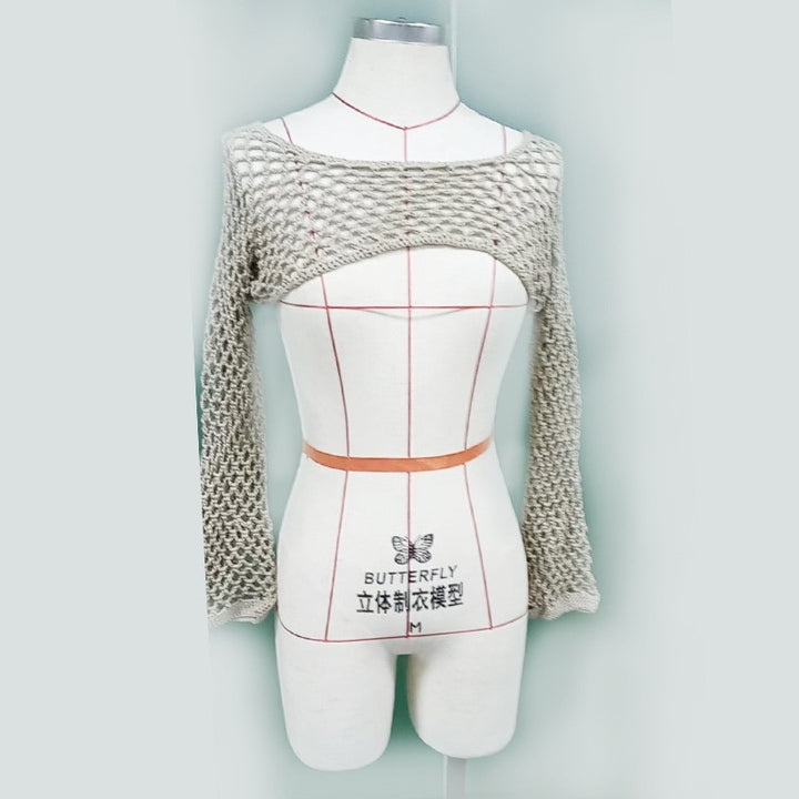 Women's Crocheted Long Sleeve Top with Off-Shoulder Design Mune Fashion
