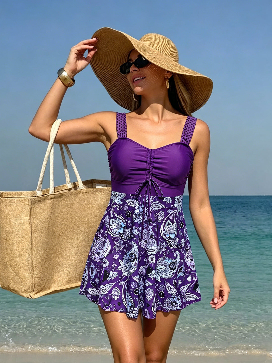 Women's Sporty Wrap Swimsuit with Floral Pattern Mune Fashion