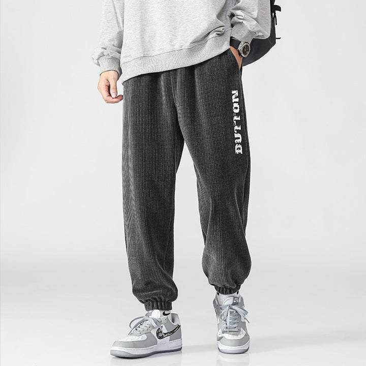 Men's Soft Corduroy Jogging Pants in Relaxed Fit with Elastic Waistband and Cuff Mune Fashion