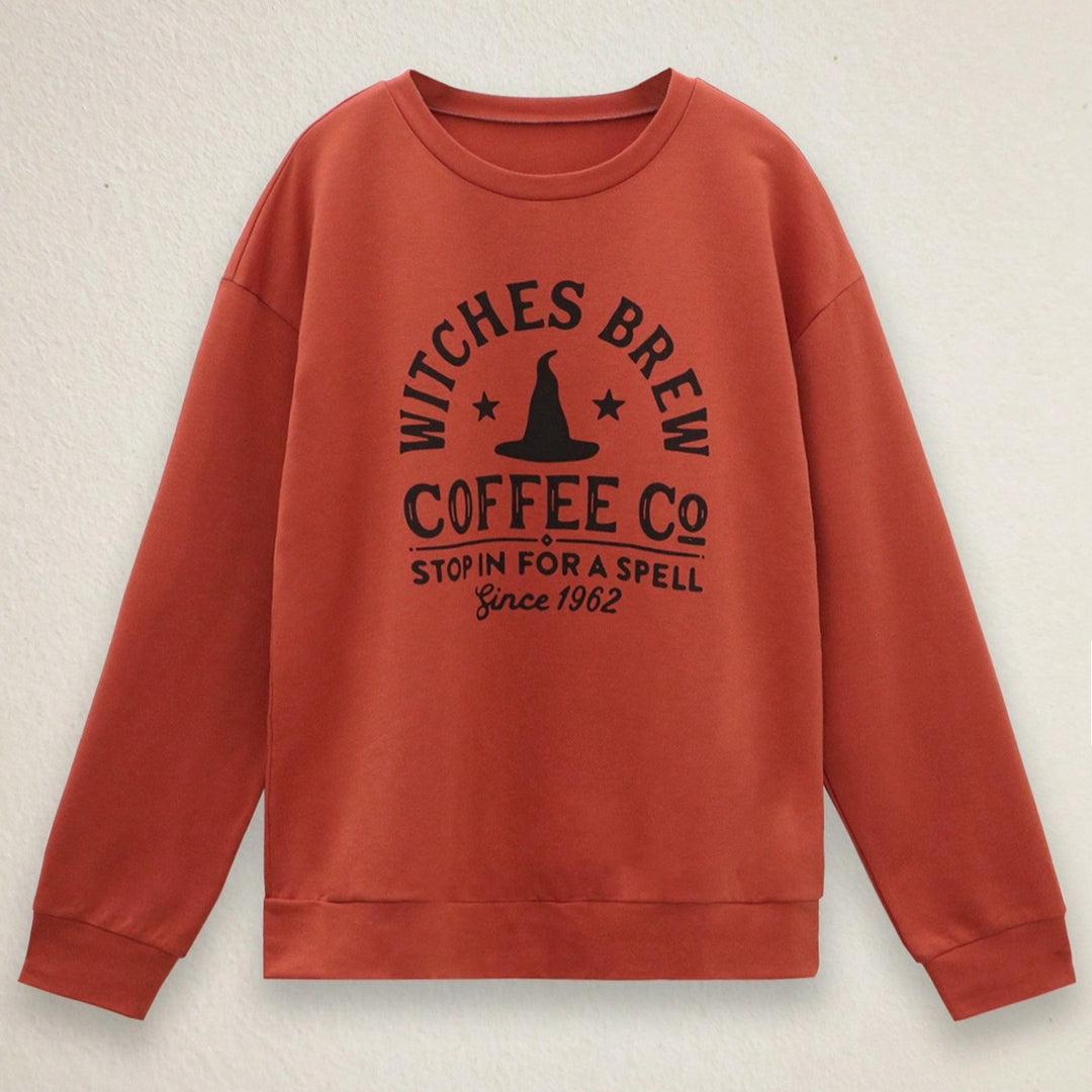 Women's Loose-Fit Cotton Sweatshirt with Vintage Witch Print Mune Fashion