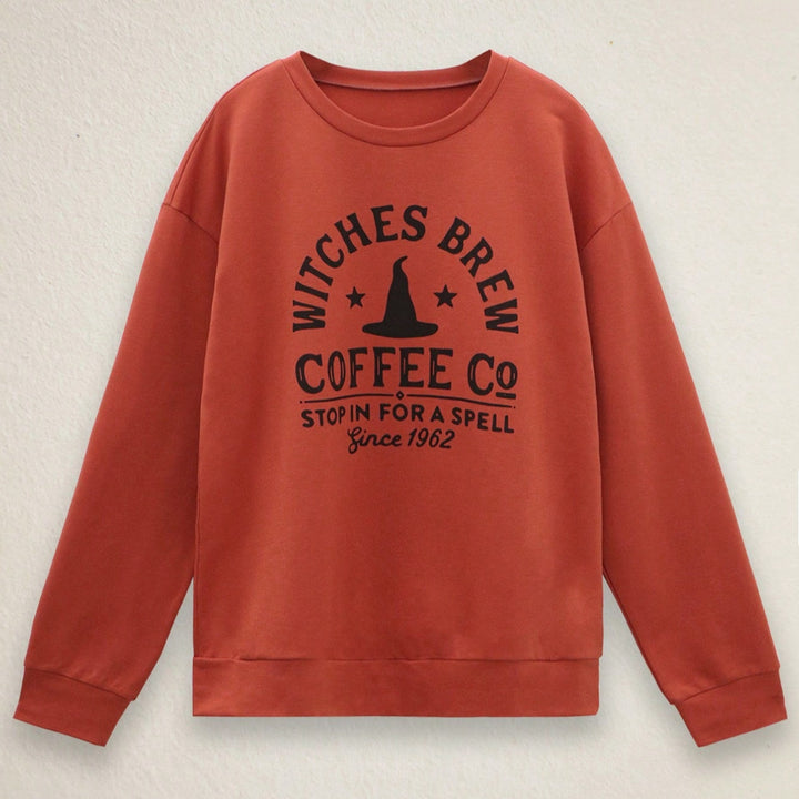Women's Loose-Fit Cotton Sweatshirt with Vintage Witch Print Mune Fashion